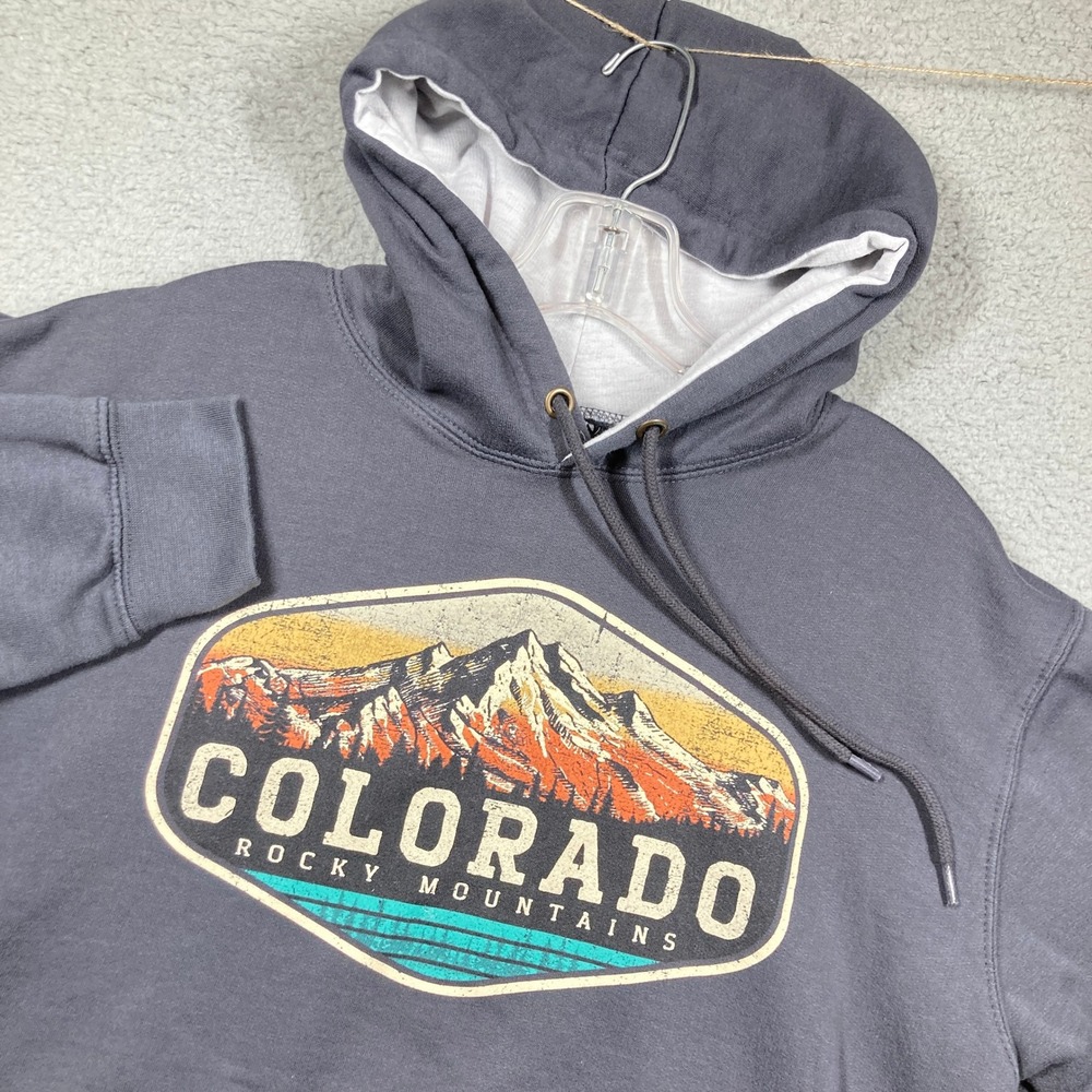 Colorado Rocky Mountains Hoodie Mens Medium Gray Graphic Pullover Sweatshirt